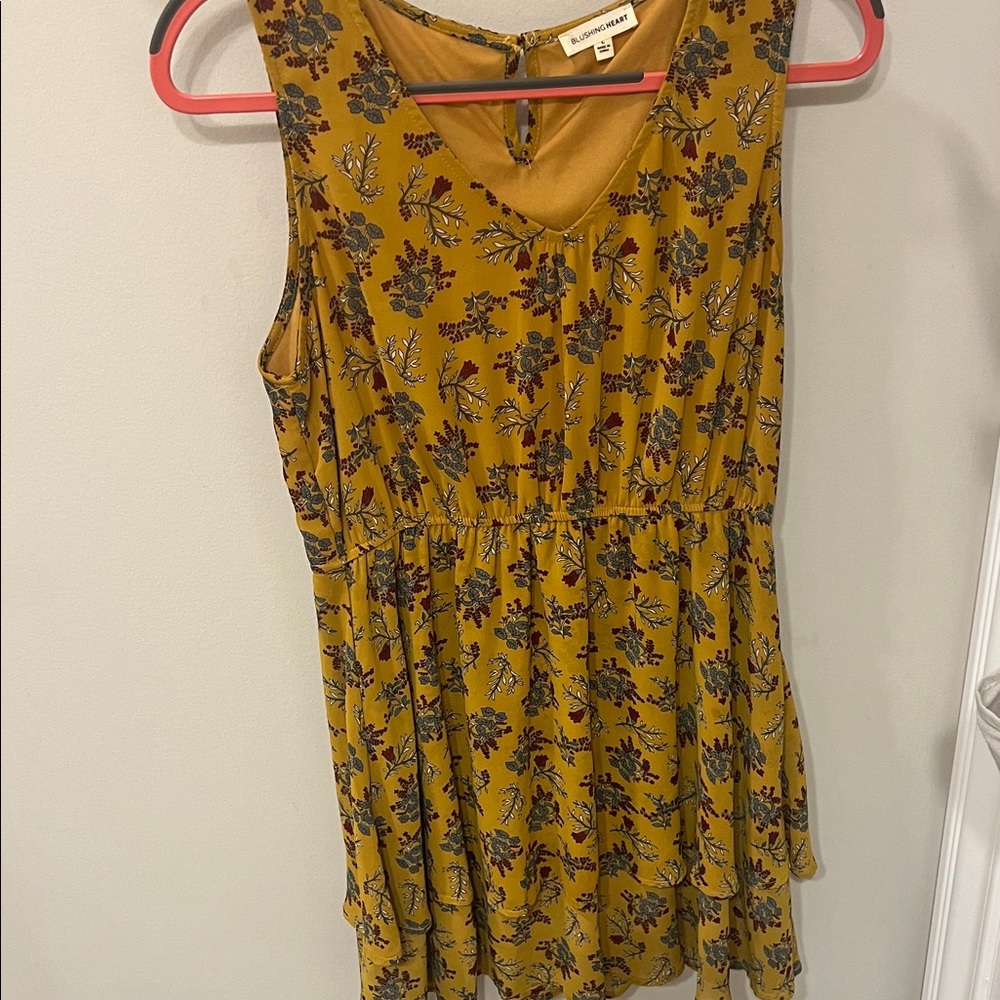 Mustard Floral Sleeveless Tiered Dress